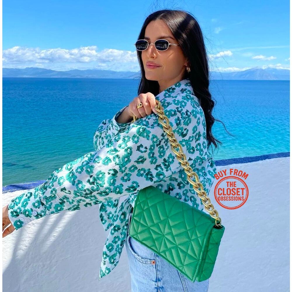 ZARA Green Quilted Chain Shoulder Bag NWT Gold Chain Purse OS - Picture 5 of 16